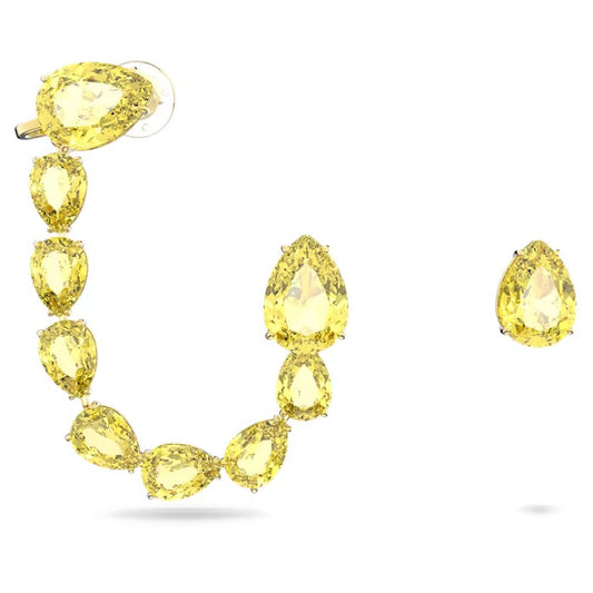 Swarovski Millenia ear cuff Set (2), Asymmetrical design, Pear cut, Yellow, Gold-tone plated