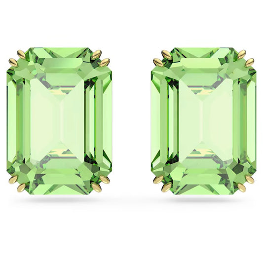 Millenia stud earrings Octagon cut, Green, Gold-tone plated