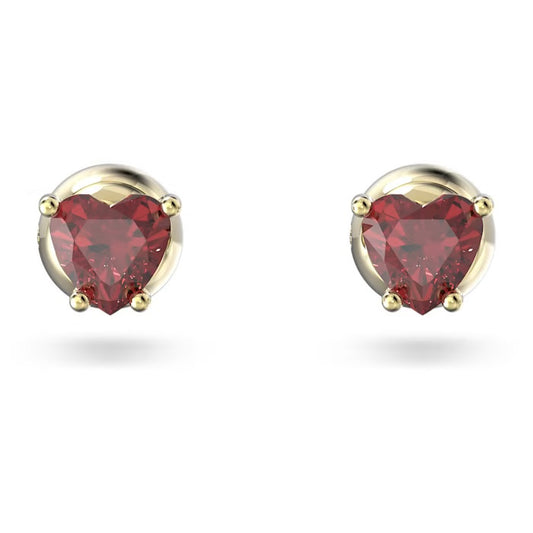 Swarovski Stilla stud earrings Heart, Red, Gold-tone plated