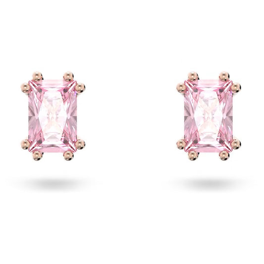 Swarovski Stilla stud earrings Cushion cut, Pink, Rose gold-tone plated