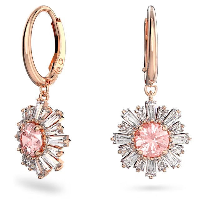 Sunshine hoop earrings Pink, Rose-gold tone plated