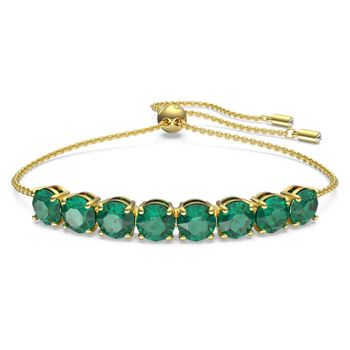 Swarovski Exalta bracelet Round cut, Green, Gold-tone plated