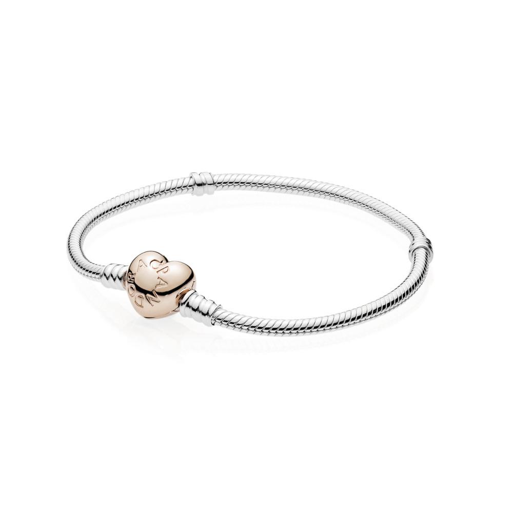 Pandora Moments Rose Heart Clasp Snake Chain Bracelet