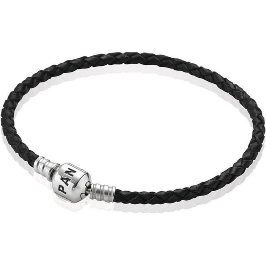 Pandora Double Black Leather Barrel Clasp Bracelet