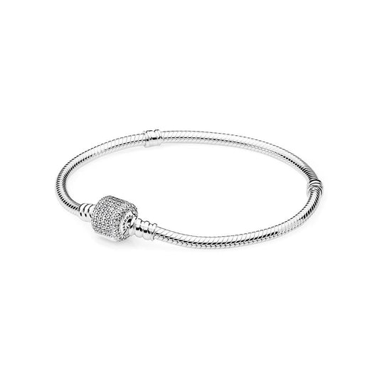 Pandora Silver Moments Sparkling Barrel Pave Clasp Snake Chain Bracelet