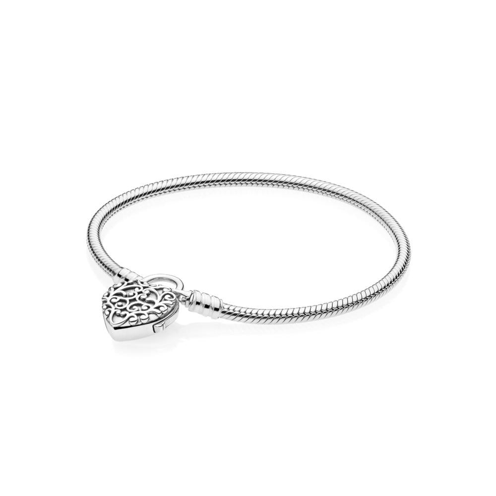 Pandora Moments Regal Heart Padlock Clasp Snake Chain Bracelet