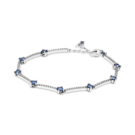 Silver Sparkling Pave Bars Blue CZ Bracelet