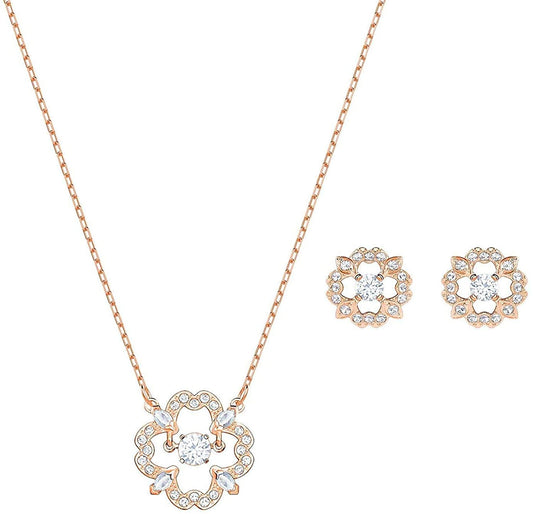 Swarovski Sparkling Dance Set Flower, White, Rose tone plated