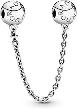 Silver Round Pandora Logo Safety Chain Charm