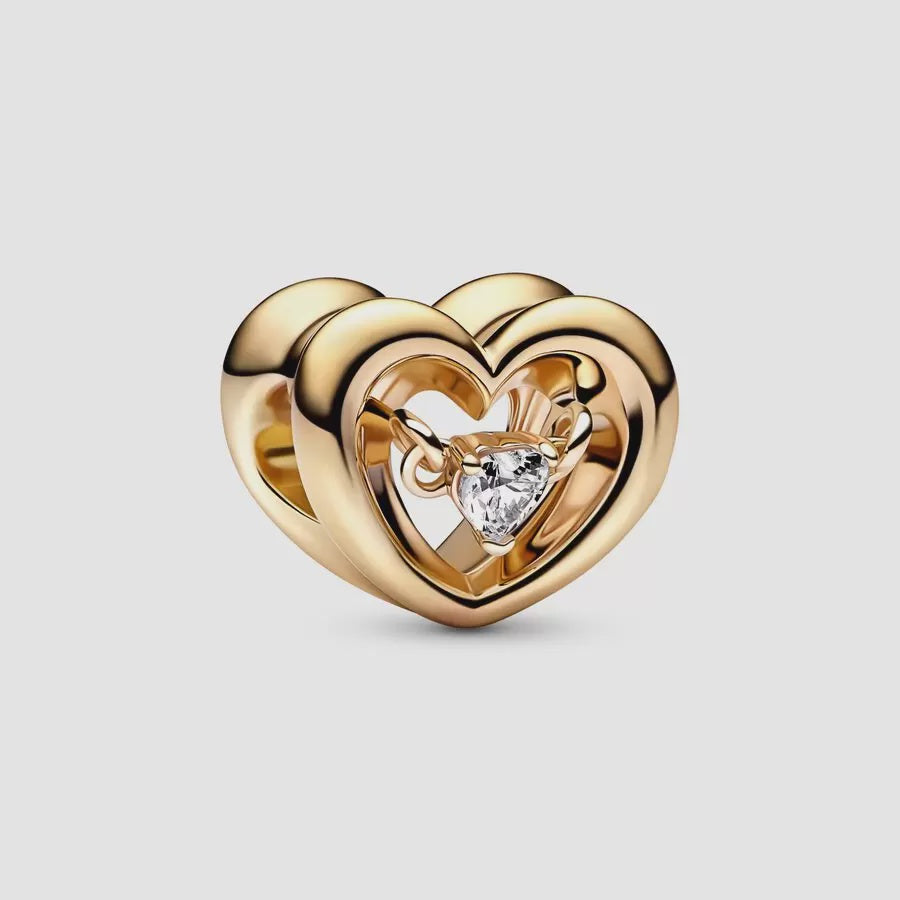 Radiant Gold Heart & Floating Stone Charm