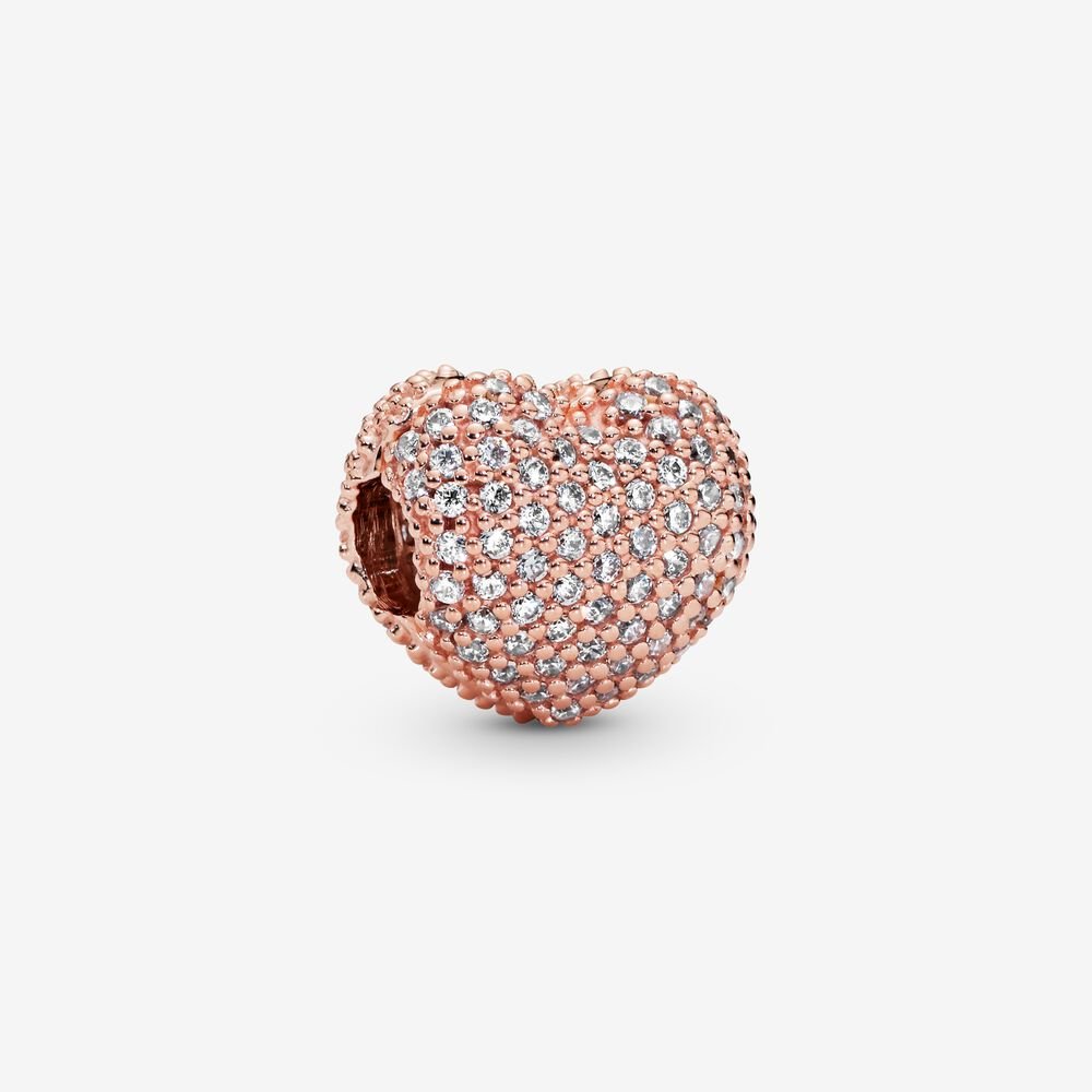 Rose Pave Heart Clip Charm