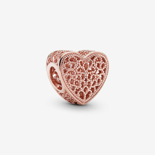 Rose Filigree & Beaded Heart Charm