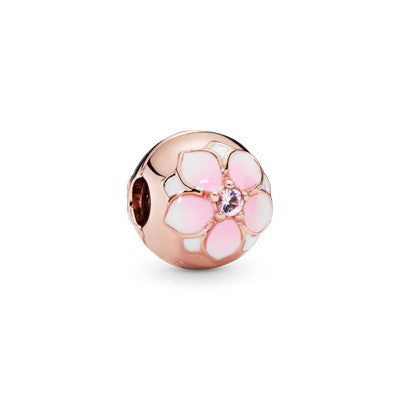 Round Pink Magnolia Flower Charm