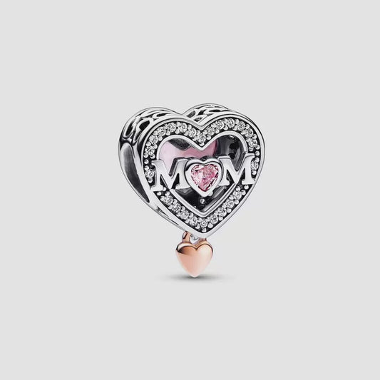 Two-tone Openwork Mum & Heart Charm