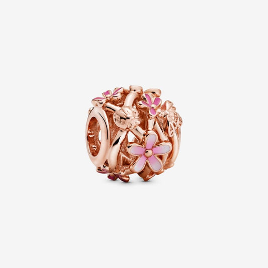 Openwork Pink Daisy Flower Charm