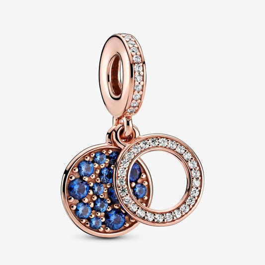 Rose Sparkling Blue Disc Double Dangle Charm