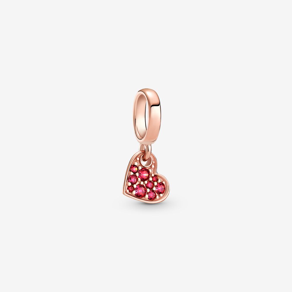 Red Pave Tilted Heart Dangle Charm