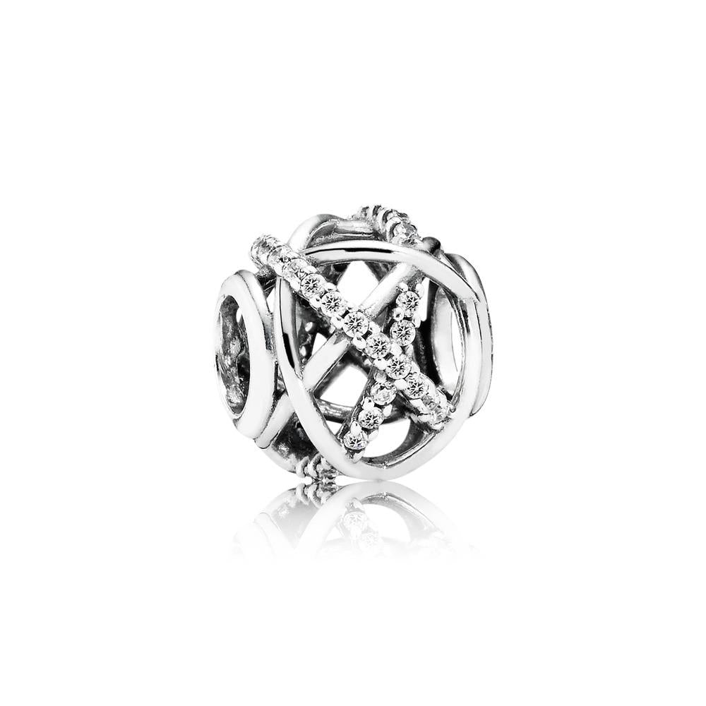 Silver Sparkling Lines Openwork Charm