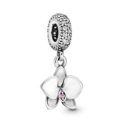 White Orchid Flower Dangle Charm