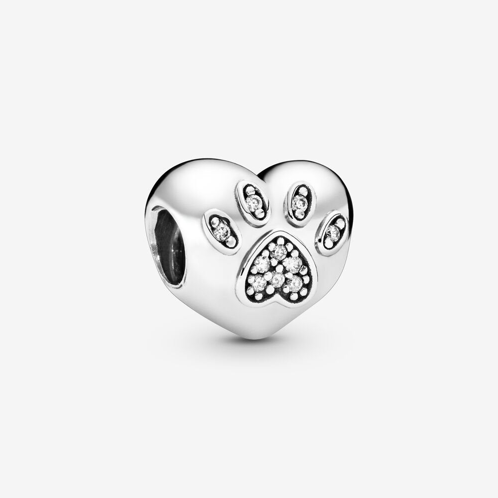 I Love My Pet Paw Print Heart Charm