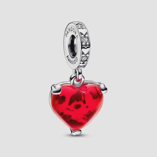 Disney Mickey & Minnie Mouse Kiss Red Murano Glass Dangle Charm