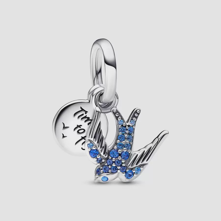 Sparkling Swallow & Quote Double Dangle Charm