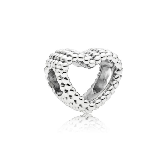 Silver Beaded Open Heart Charm