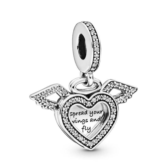 Heart & Angel Wings Dangle Charm