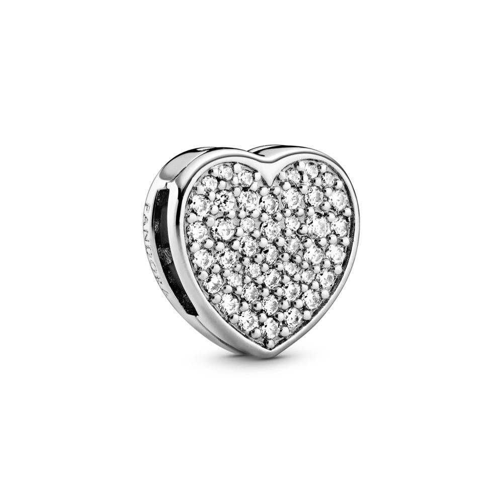 Silver Reflexions Pave Heart Clip Charm