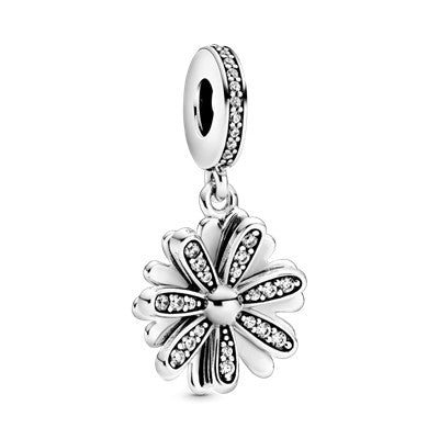 Silver Sparkling Daisy Flower Dangle Charm