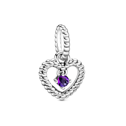 February Purple Beaded Heart Dangle Charm