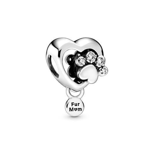 Sparkling Paw Print & Heart Charm