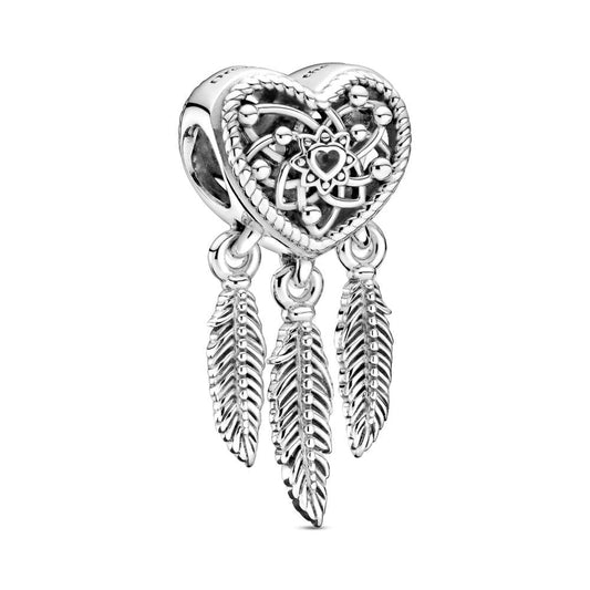 Openwork Heart & Three Feathers Dreamcatcher Charm