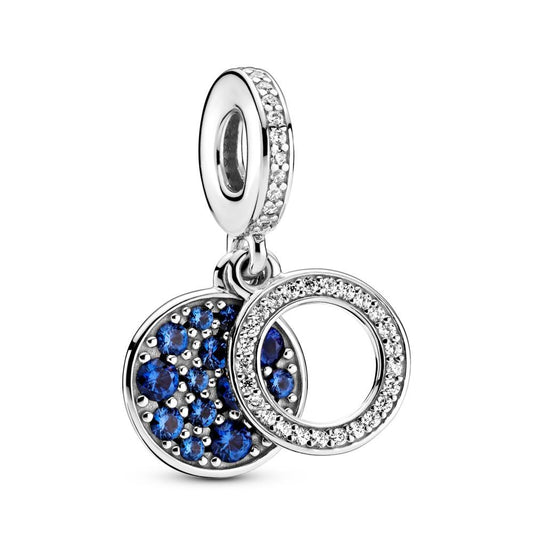 Silver Sparkling Blue Disc Double Dangle Charm