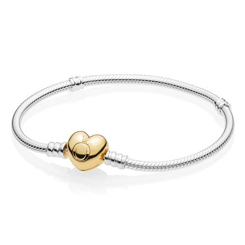 Pandora Moments Shine Heart Clasp Snake Chain Bracelet