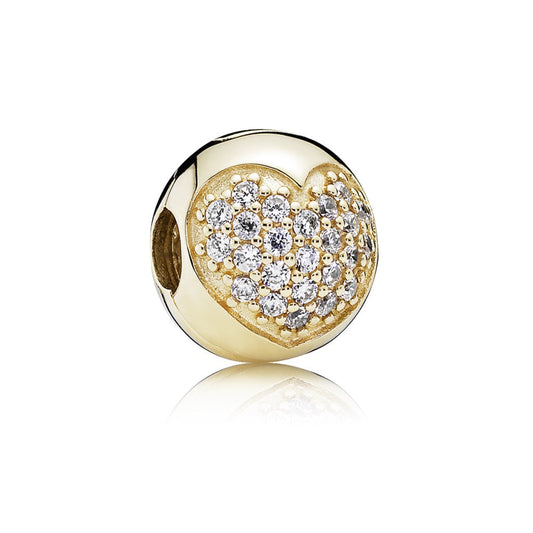 Gold Round Pave Heart Clip Charm