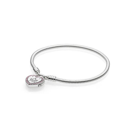 Pandora Moments Heart Padlock Clasp Snake Chain Bracelet