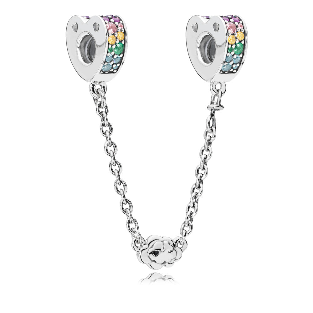 Rainbow Pave Heart Safety Chain Charm