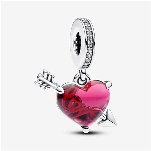 Pandora Red Heart & Arrow Murano Glass Dangle Charm