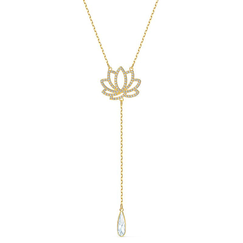 Swarovski Symbolic Lotus Necklace, White, Gold-tone