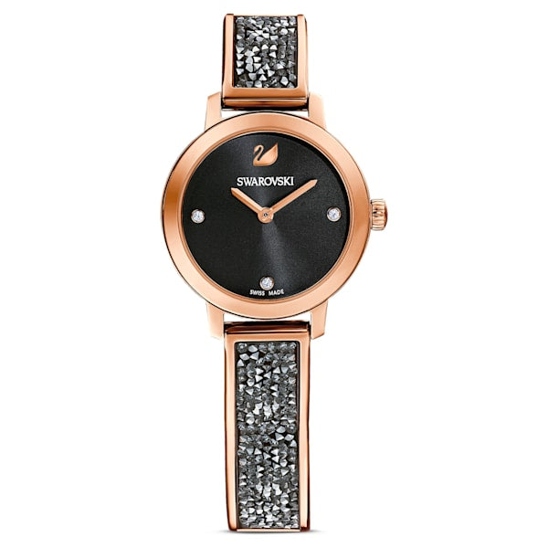 Swarovski Cosmic Rock Watch, Metal bracelet, Black, Rose-gold tone PVD