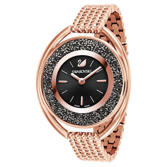 Swarovski Crystalline Oval Watch, Metal bracelet, Black, Rose Gold Tone PVD