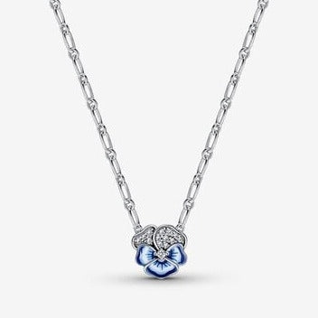 Blue Pansy Flower Pendant Necklace