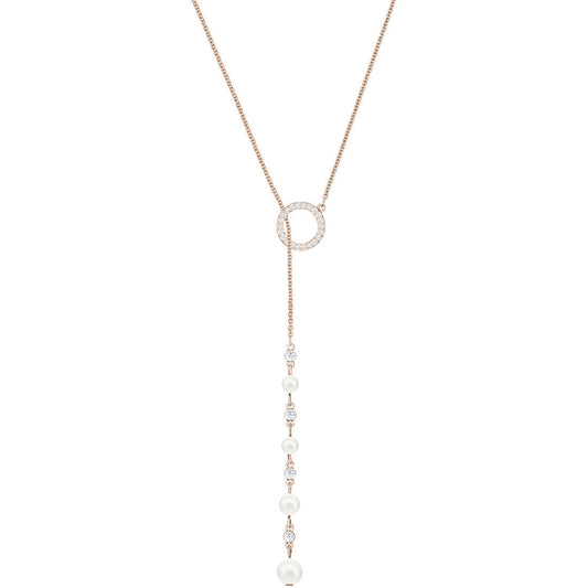 Swarovski Crystal Pearls Major Y Necklace, White, Rose Gold Plated