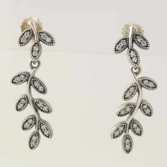 Pandora Earrings - 290565cz Sparkling Leaves Sterling Silver Dangle