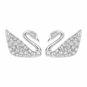 Swarovski Iconic Swan Pierced Earring, White, Rhodium Plated