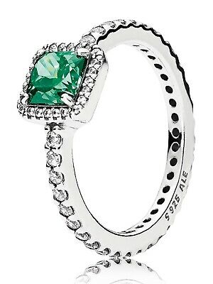 Square Sparkle Halo Green CZ Ring