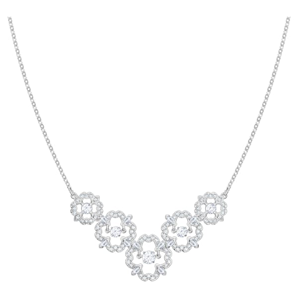 Sparkling Dance Flower Necklace, White, Rhodium plated