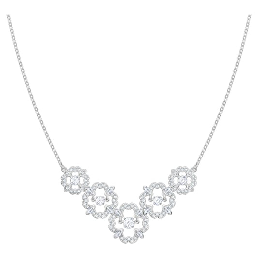 Sparkling Dance Flower Necklace, White, Rhodium plated