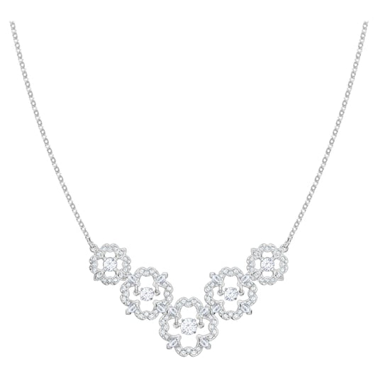 Sparkling Dance Flower necklace, White, Rhodium plated